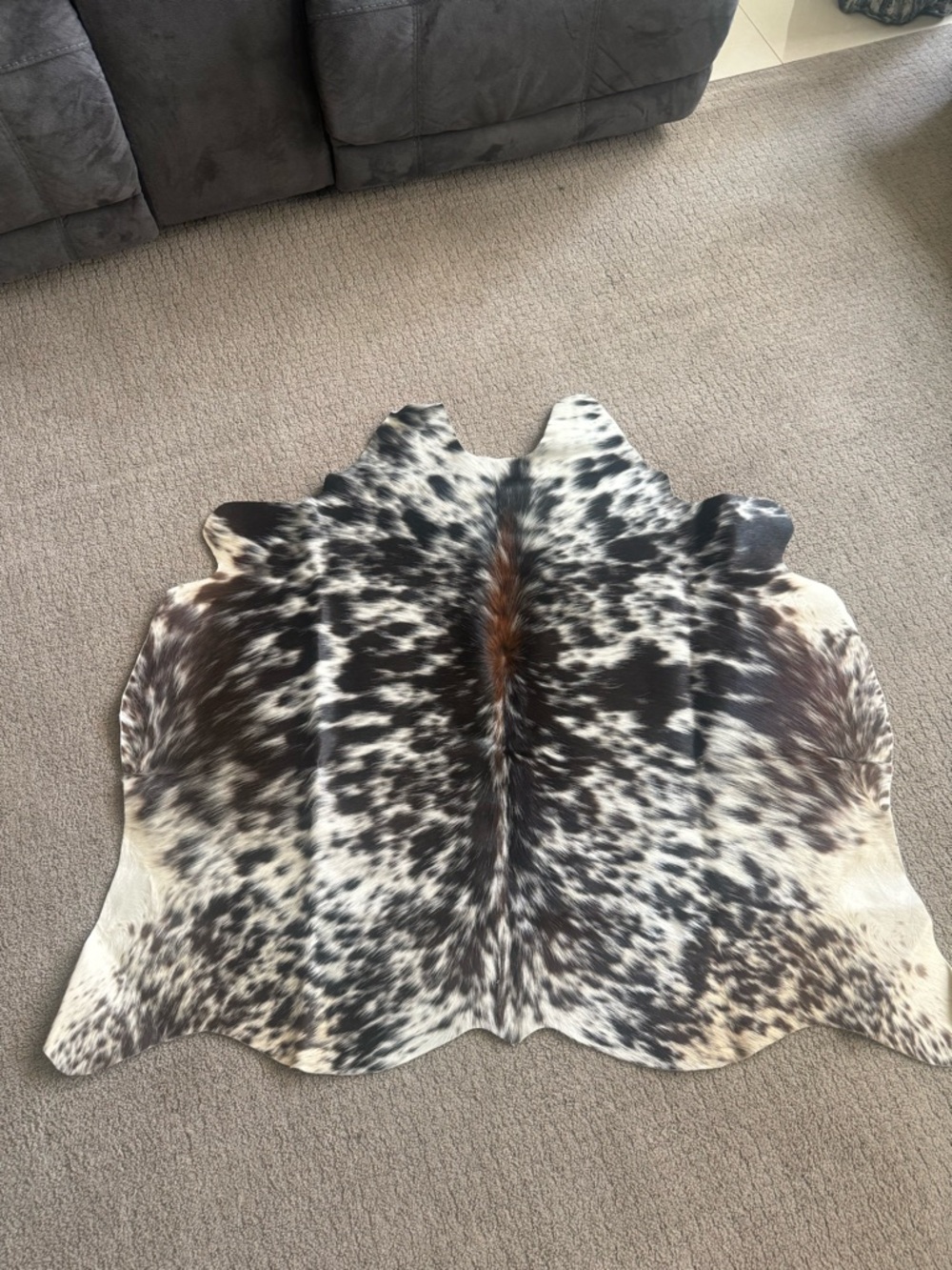 Spotted Cowhide Rug - Black, White &  brwon, real leather natural hide - Picture 3 of 4